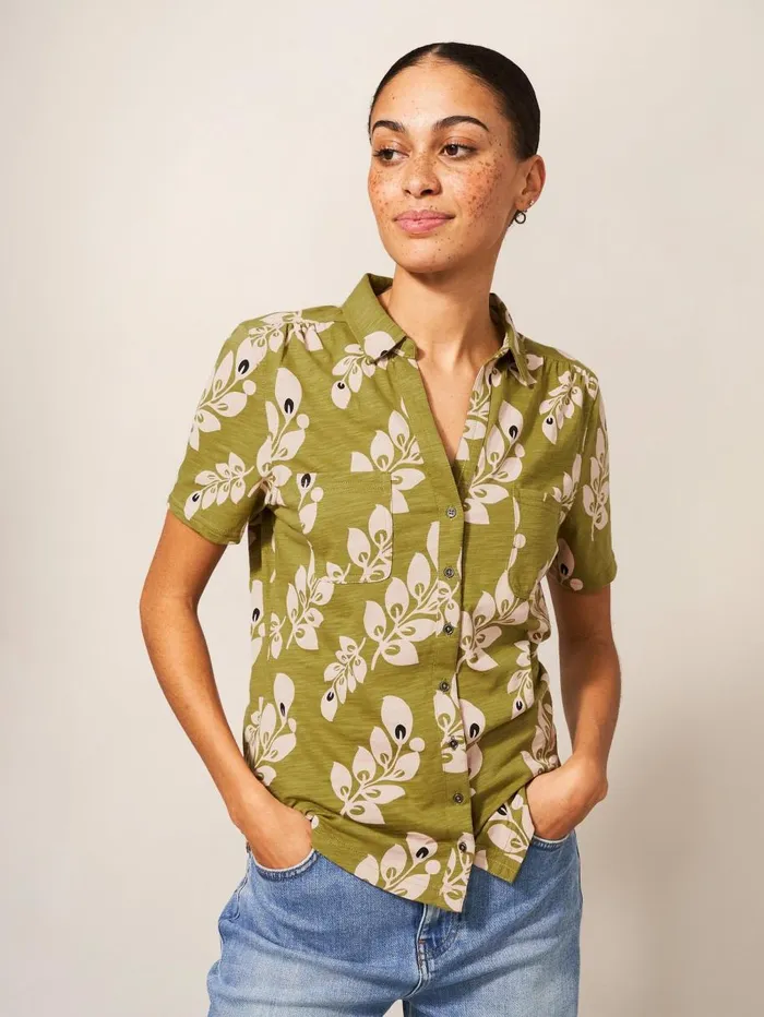 White Stuff SHIRTS and BLOUSES Penny Pocket Cotton Jersey Shirt Green Print 8211 Women White Stuff SHIRTS and BLOUSES Penny Pocket Cotton Jersey Shirt Green Print 8211 Women