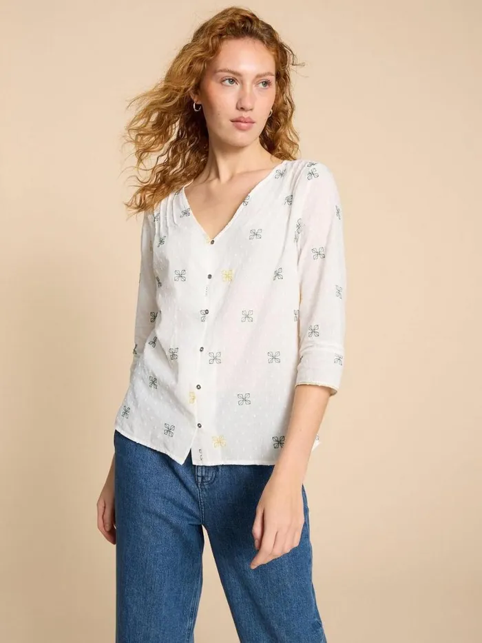 White Stuff SHIRTS and BLOUSES Rae Cotton Top Ivory Multi 8211 Women