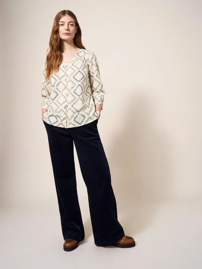 White Stuff SHIRTS and BLOUSES Rae Cotton Top Ivory Print 8211 Women