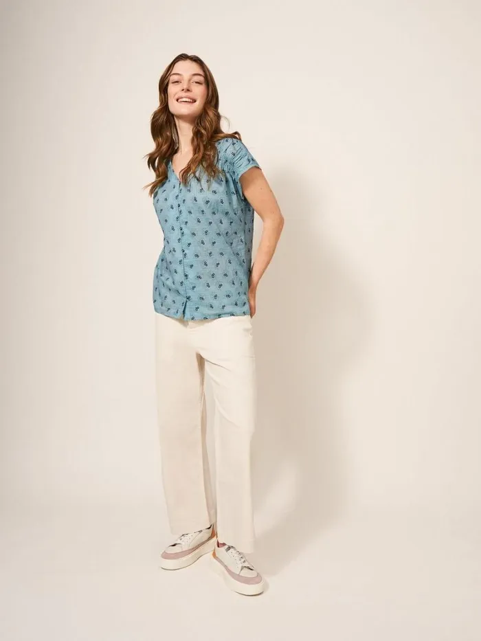 White Stuff SHIRTS and BLOUSES Rae Organic Vest Cotton Teal Multi 8211 Women