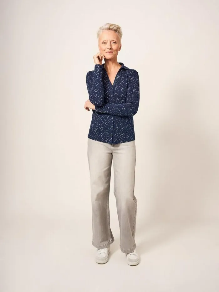 White Stuff SHIRTS and BLOUSES Rosie Rib Jersey Shirt Navy Print 8211 Women