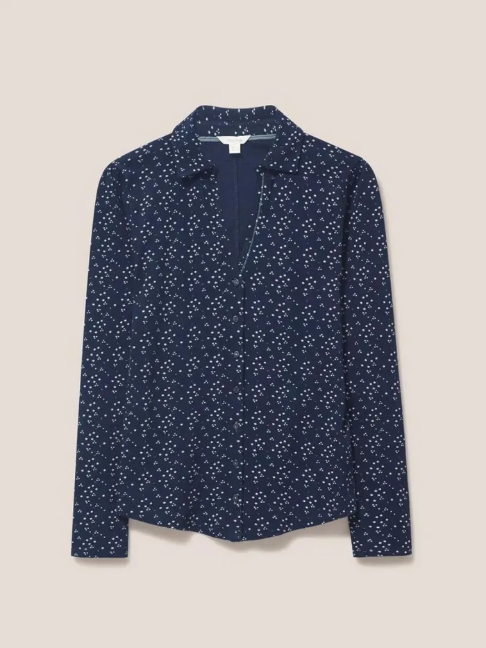 White Stuff SHIRTS and BLOUSES Rosie Rib Jersey Shirt Navy Print 8211 Women White Stuff SHIRTS and BLOUSES Rosie Rib Jersey Shirt Navy Print 8211 Women
