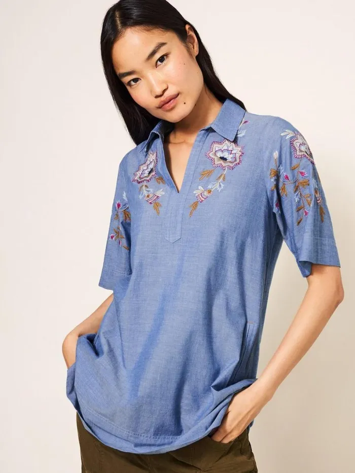 White Stuff SHIRTS and BLOUSES Savannah Embroidered Tunic Chambray Blue 8211 Women White Stuff SHIRTS and BLOUSES Savannah Embroidered Tunic Chambray Blue 8211 Women