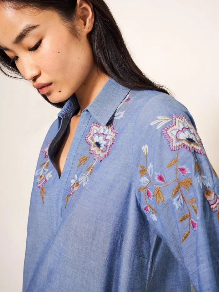 White Stuff SHIRTS and BLOUSES Savannah Embroidered Tunic Chambray Blue 8211 Women White Stuff SHIRTS and BLOUSES Savannah Embroidered Tunic Chambray Blue 8211 Women