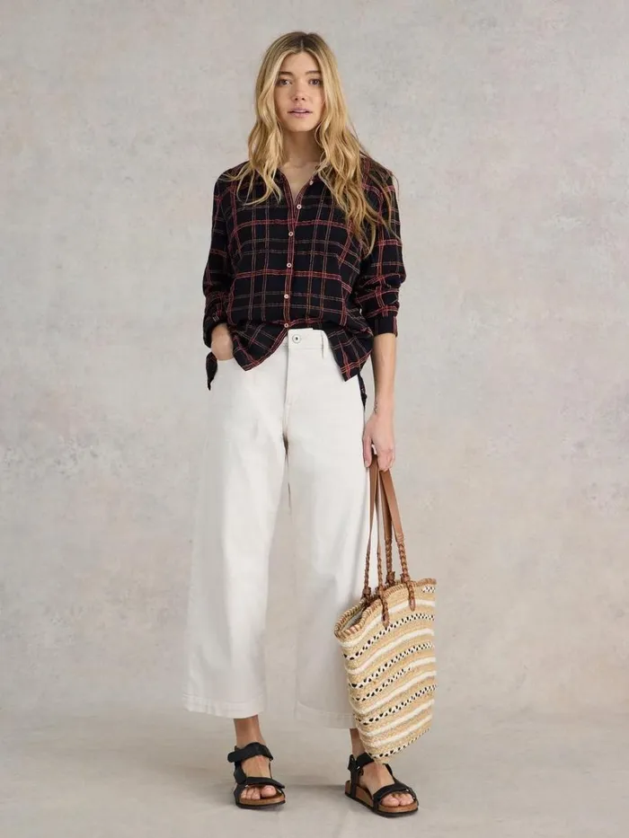 White Stuff SHIRTS and BLOUSES Sophie Cotton Organic Shirt Black Multi 8211 Women