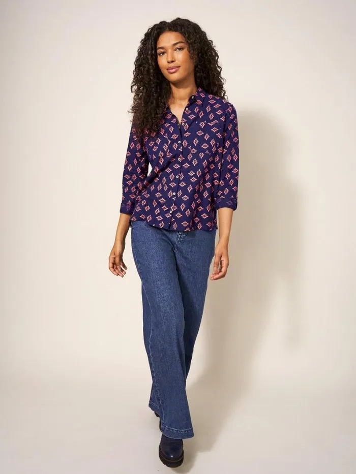 White Stuff SHIRTS and BLOUSES Sophie Cotton Shirt Navy Print 8211 Women White Stuff SHIRTS and BLOUSES Sophie Cotton Shirt Navy Print 8211 Women