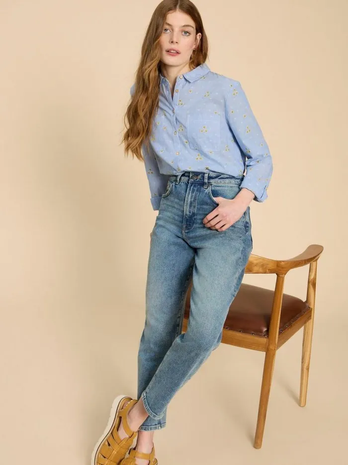 White Stuff SHIRTS and BLOUSES Sophie Heart Embroidered Shirt Blue Multi 8211 Women