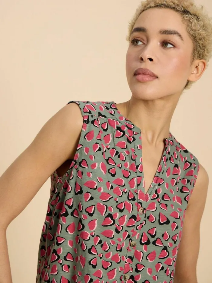 White Stuff SHIRTS and BLOUSES TULIP JERSEY SLEEVELESS SHIRT Teal Print 8211 Women