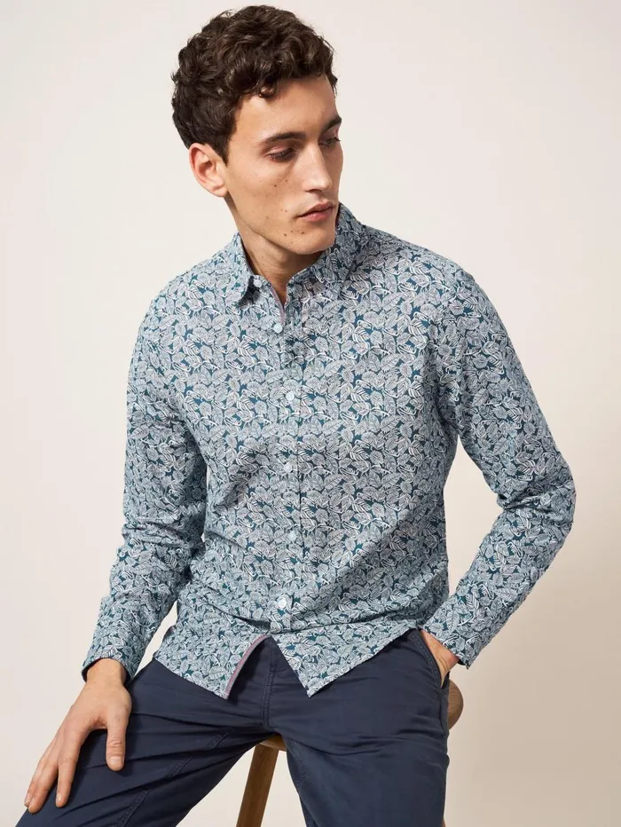White Stuff SHIRTS Chorley Leaf Printed Shirt Deep Blue 8211 Men White Stuff SHIRTS Chorley Leaf Printed Shirt Deep Blue 8211 Men