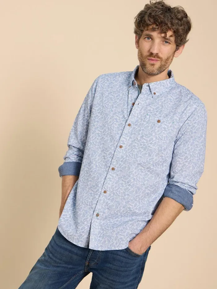 White Stuff SHIRTS Hare Print Cotton Shirt White Multi 8211 Men