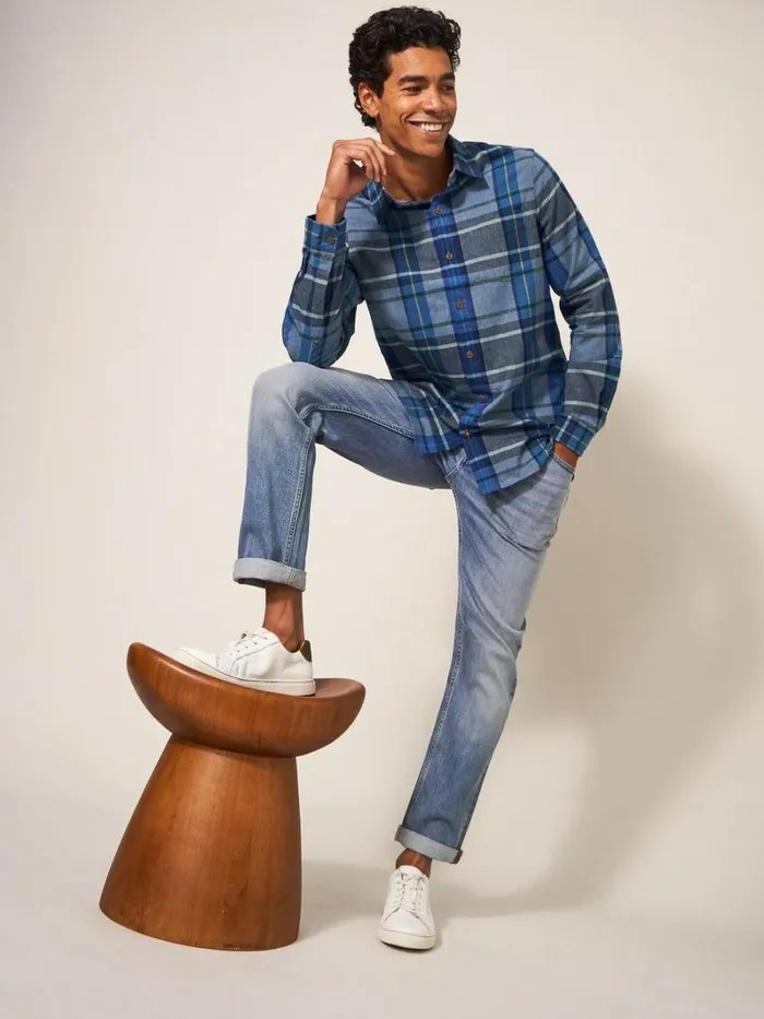 White Stuff SHIRTS Moxley Brushed Check Shirt Mid Blue 8211 Men