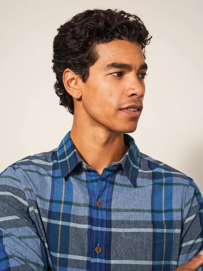 White Stuff SHIRTS Moxley Brushed Check Shirt Mid Blue 8211 Men White Stuff SHIRTS Moxley Brushed Check Shirt Mid Blue 8211 Men