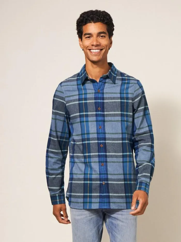 White Stuff SHIRTS Moxley Brushed Check Shirt Mid Blue 8211 Men White Stuff SHIRTS Moxley Brushed Check Shirt Mid Blue 8211 Men