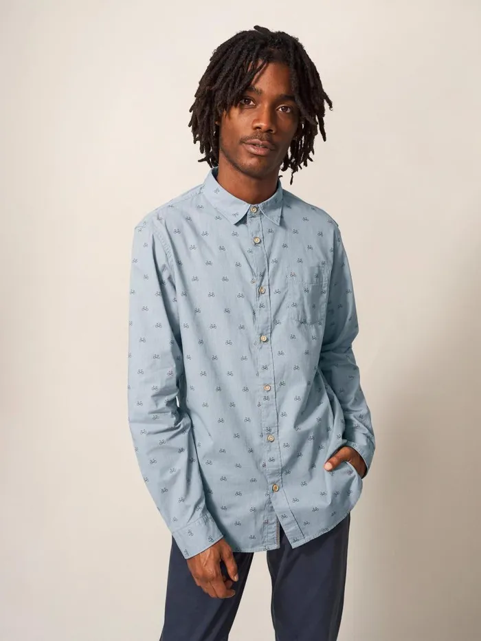 White Stuff SHIRTS Newton Bike Printed Shirt Light Blue 8211 Men White Stuff SHIRTS Newton Bike Printed Shirt Light Blue 8211 Men