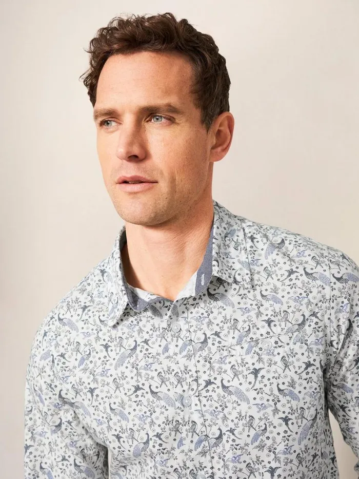 White Stuff SHIRTS Peacock Printed Slim Fit Shirt Natural White 8211 Men