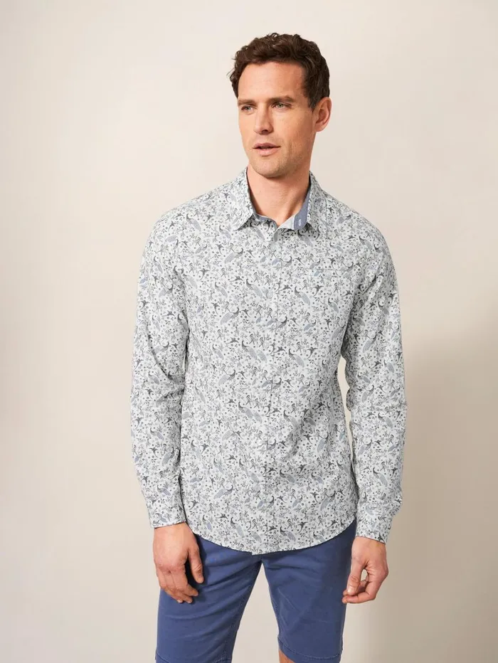 White Stuff SHIRTS Peacock Printed Slim Fit Shirt Natural White 8211 Men White Stuff SHIRTS Peacock Printed Slim Fit Shirt Natural White 8211 Men