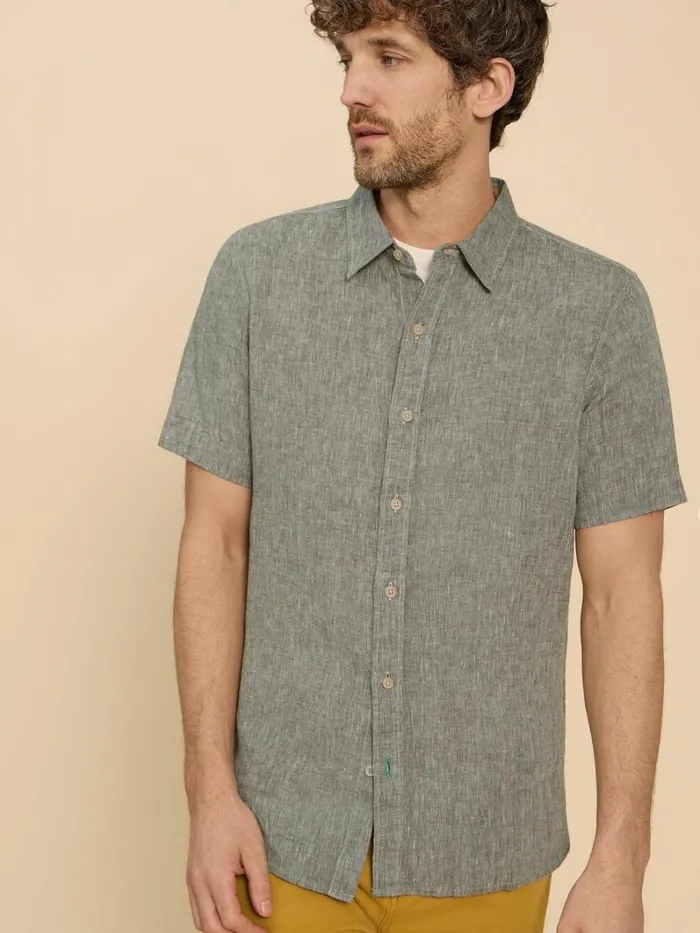White Stuff SHIRTS Pembroke SS Linen Shirt Khaki Green 8211 Men
