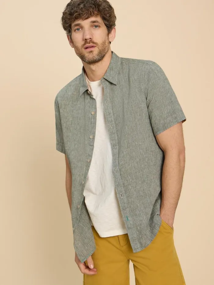 White Stuff SHIRTS Pembroke SS Linen Shirt Khaki Green 8211 Men White Stuff SHIRTS Pembroke SS Linen Shirt Khaki Green 8211 Men