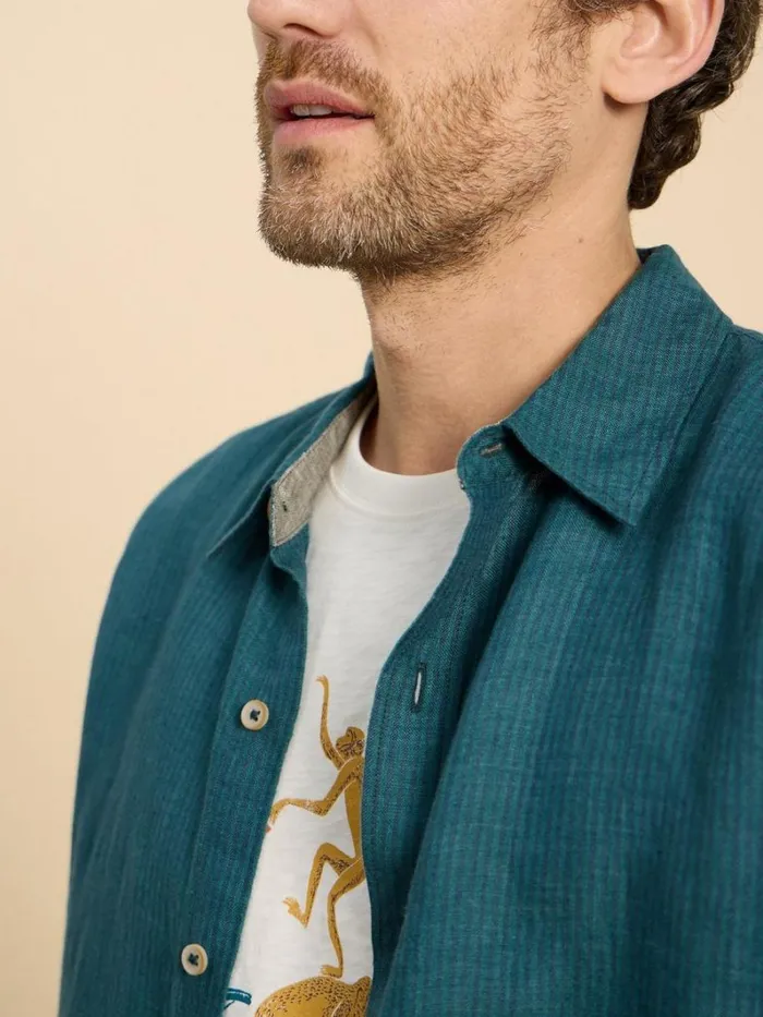 White Stuff SHIRTS Pembroke SS Linen Stripe Shirt Teal Multi 8211 Men