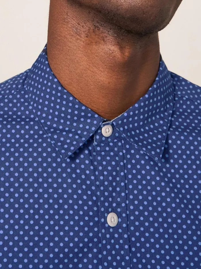 White Stuff SHIRTS Polka Dot Printed Shirt Indigo Blue 8211 Men