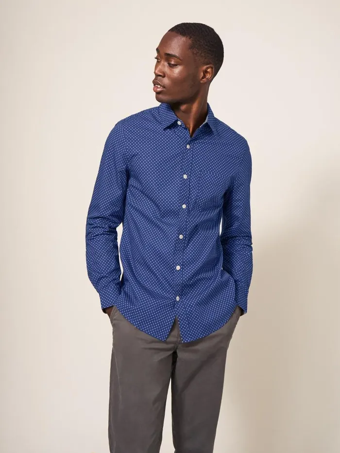 White Stuff SHIRTS Polka Dot Printed Shirt Indigo Blue 8211 Men White Stuff SHIRTS Polka Dot Printed Shirt Indigo Blue 8211 Men