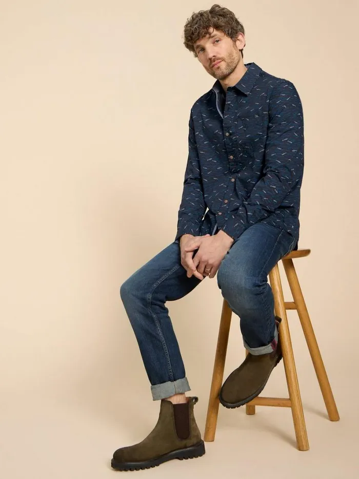 White Stuff SHIRTS Shoal Printed LS Shirt Navy Print 8211 Men