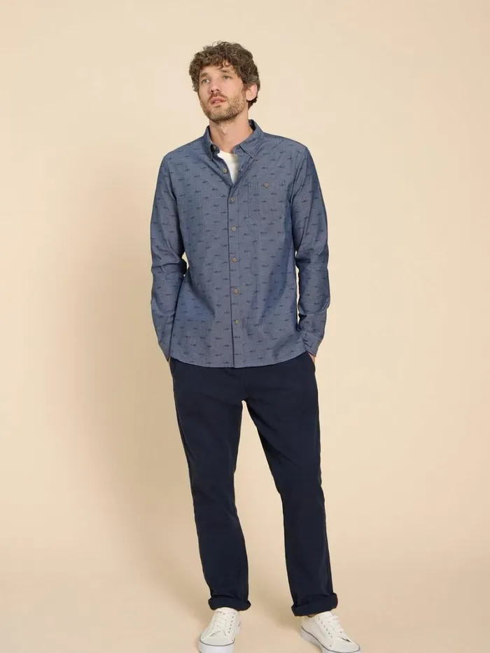 White Stuff SHIRTS Swordfish Printed Shirt Chambray Blue 8211 Men