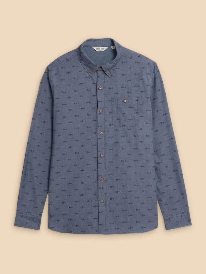 White Stuff SHIRTS Swordfish Printed Shirt Chambray Blue 8211 Men White Stuff SHIRTS Swordfish Printed Shirt Chambray Blue 8211 Men