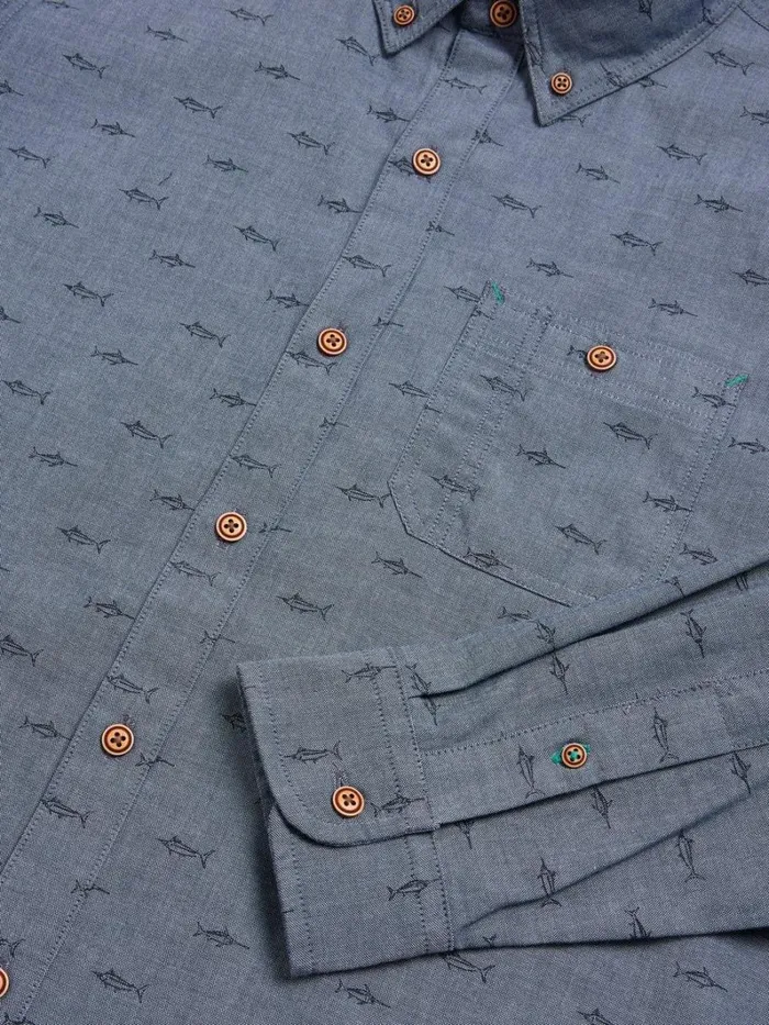 White Stuff SHIRTS Swordfish Printed Shirt Chambray Blue 8211 Men White Stuff SHIRTS Swordfish Printed Shirt Chambray Blue 8211 Men