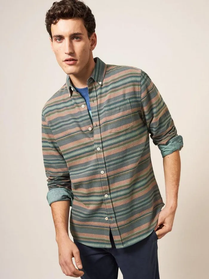 White Stuff SHIRTS Wilne Stripe Shirt Khaki Green 8211 Men