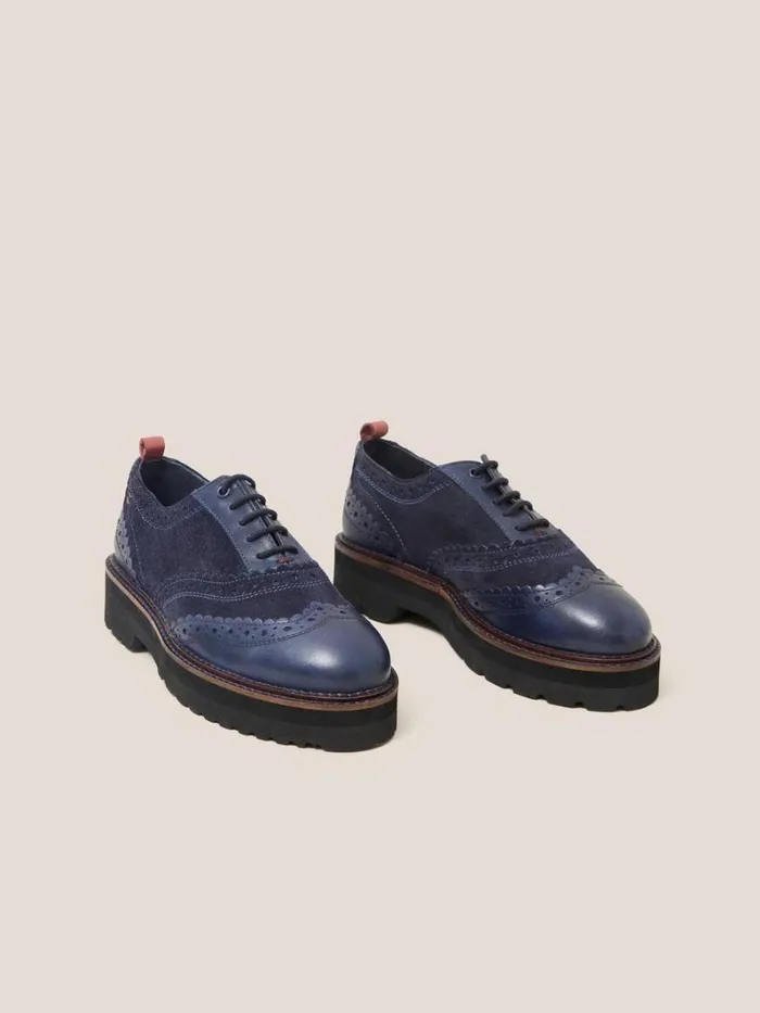 White Stuff SHOES Chunky Leather Lace Up Brogue Dark Navy 8211 Women