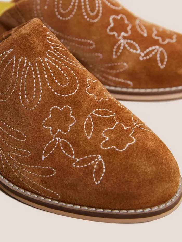 White Stuff SHOES Suede Embroidered Mule Mid Tan 8211 Women White Stuff SHOES Suede Embroidered Mule Mid Tan 8211 Women