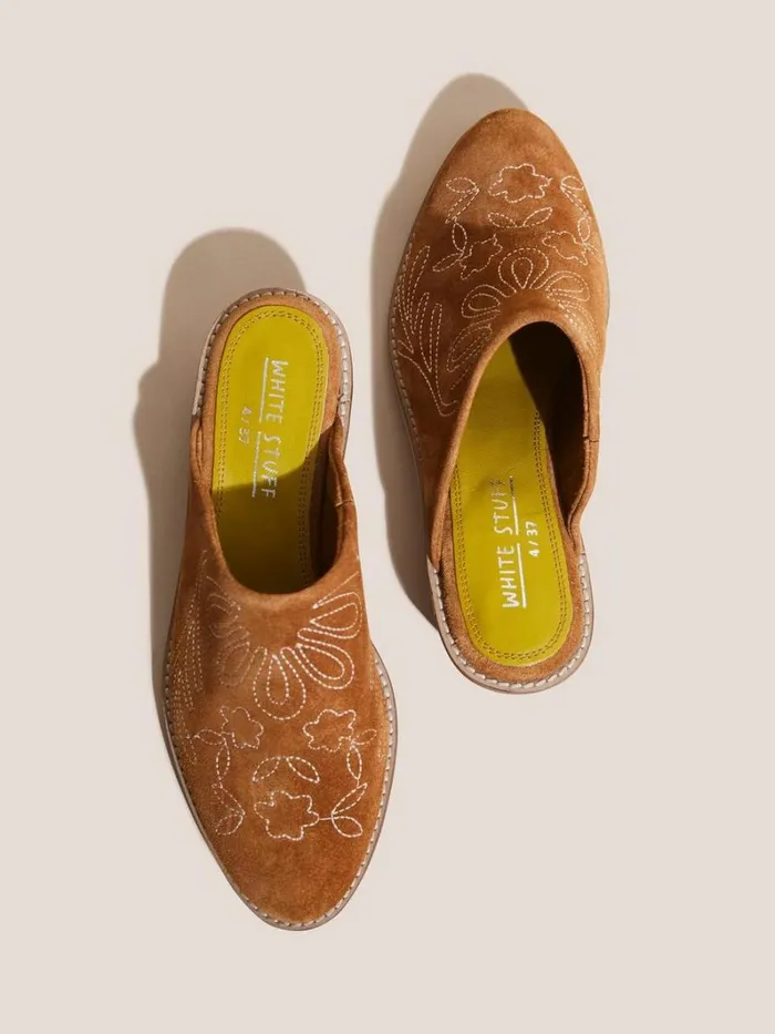 White Stuff SHOES Suede Embroidered Mule Mid Tan 8211 Women White Stuff SHOES Suede Embroidered Mule Mid Tan 8211 Women