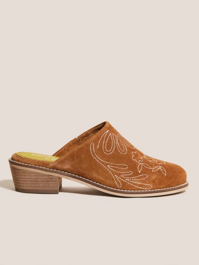 White Stuff SHOES Suede Embroidered Mule Mid Tan 8211 Women White Stuff SHOES Suede Embroidered Mule Mid Tan 8211 Women