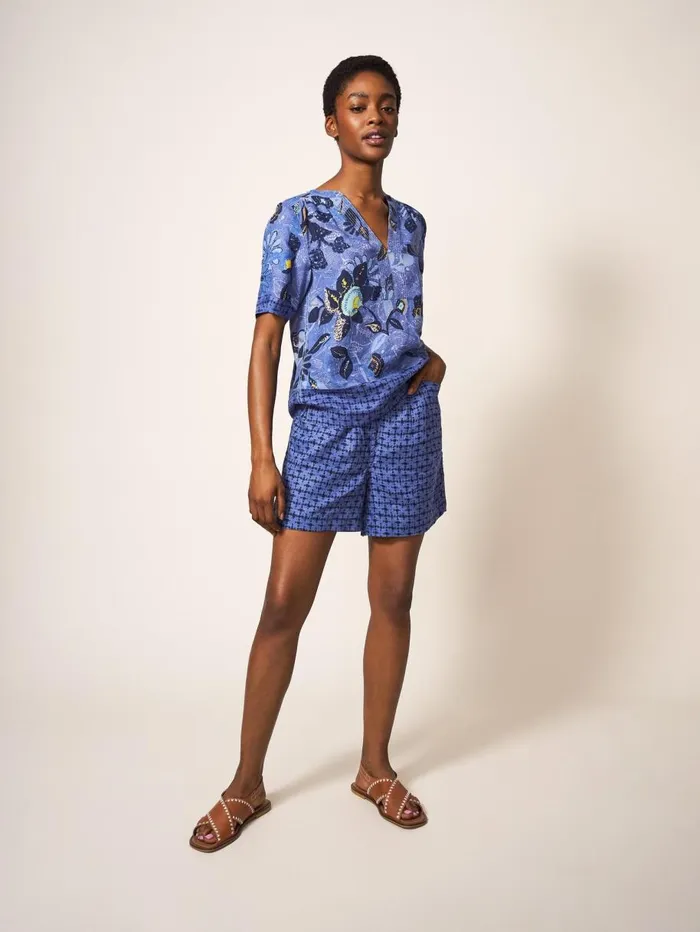 White Stuff SHORTS Rowena Linen Short Blue Multi 8211 Women White Stuff SHORTS Rowena Linen Short Blue Multi 8211 Women
