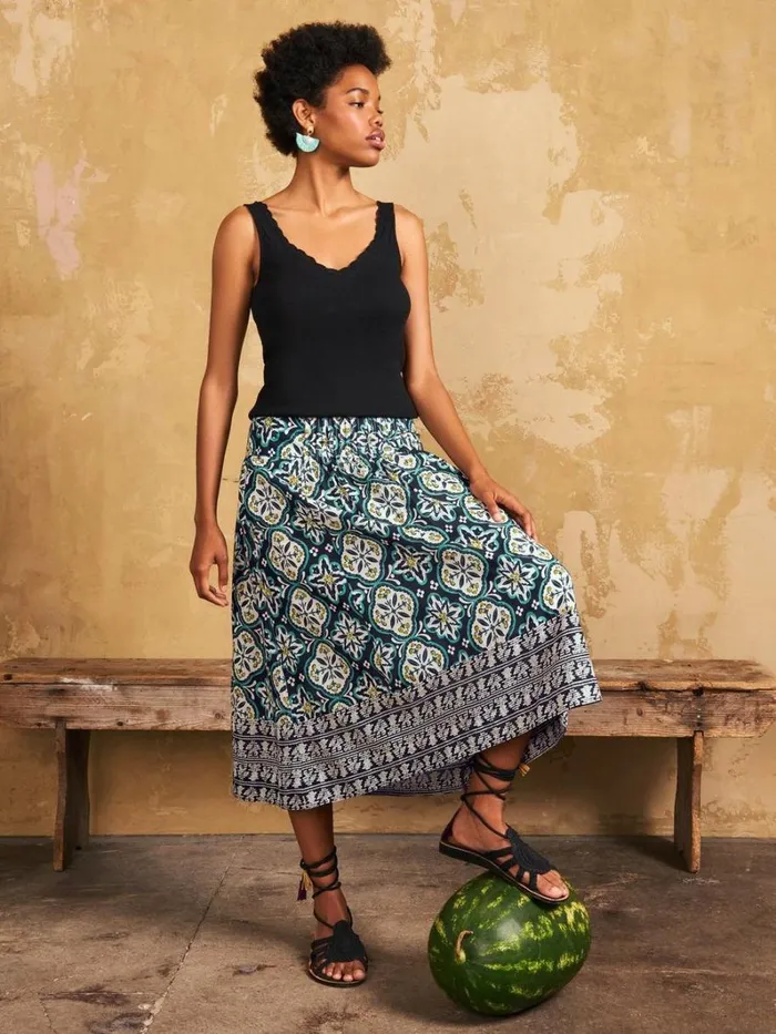 White Stuff SKIRTS Charlotte Cotton Midi Skirt Black Multi 8211 Women White Stuff SKIRTS Charlotte Cotton Midi Skirt Black Multi 8211 Women