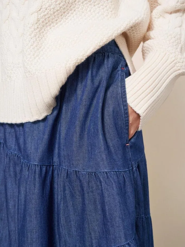 White Stuff SKIRTS Jenna Tiered Denim Skirt Dk Denim 8211 Women
