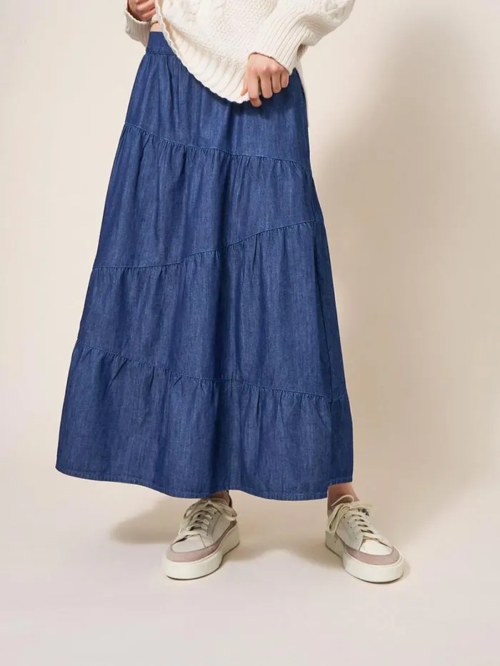 White Stuff SKIRTS Jenna Tiered Denim Skirt Dk Denim 8211 Women White Stuff SKIRTS Jenna Tiered Denim Skirt Dk Denim 8211 Women