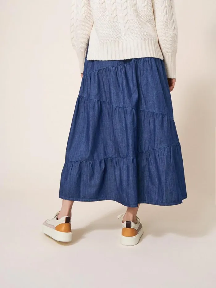 White Stuff SKIRTS Jenna Tiered Denim Skirt Dk Denim 8211 Women White Stuff SKIRTS Jenna Tiered Denim Skirt Dk Denim 8211 Women
