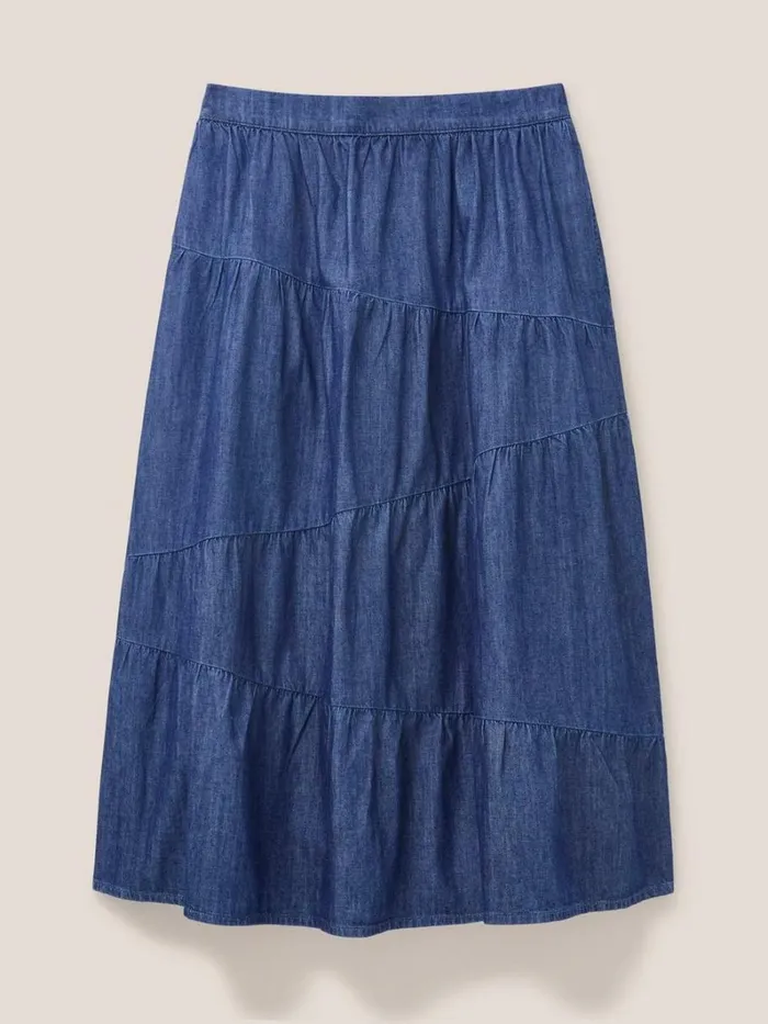 White Stuff SKIRTS Jenna Tiered Denim Skirt Dk Denim 8211 Women White Stuff SKIRTS Jenna Tiered Denim Skirt Dk Denim 8211 Women