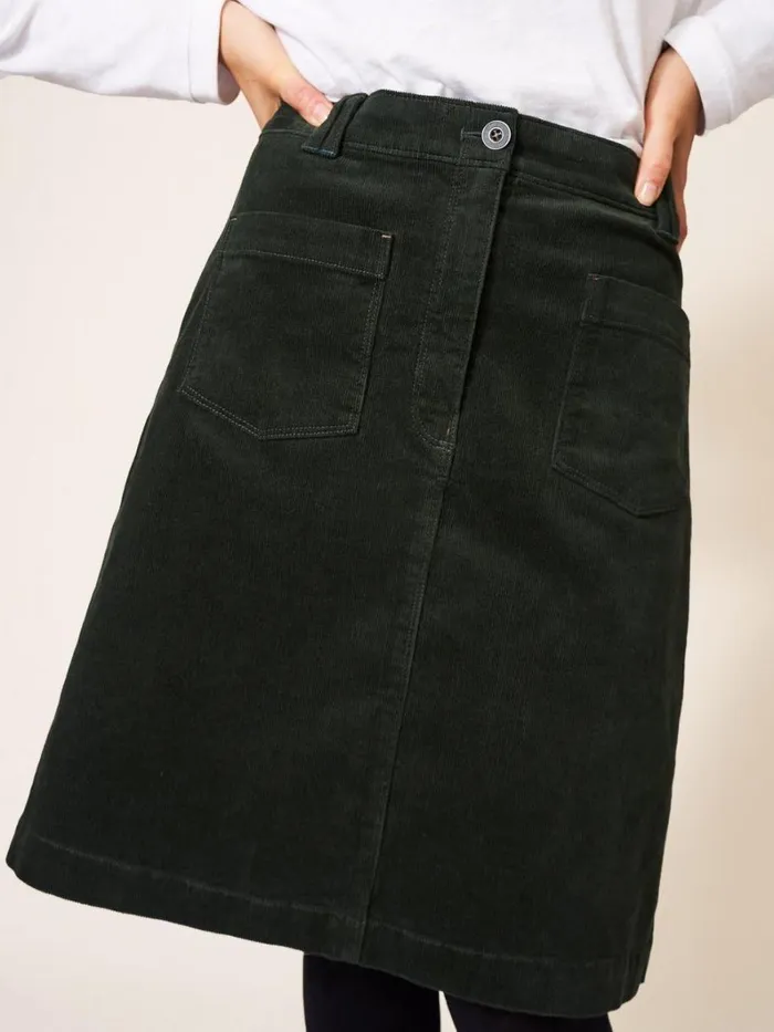White Stuff SKIRTS Melody Organic Cord Skirt Khaki Green 8211 Women