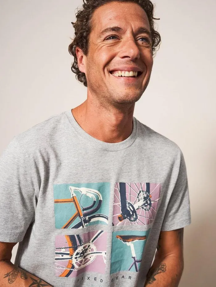 White Stuff TSHIRTS Fixed Gear Graphic Tee Grey Marl 8211 Men White Stuff TSHIRTS Fixed Gear Graphic Tee Grey Marl 8211 Men