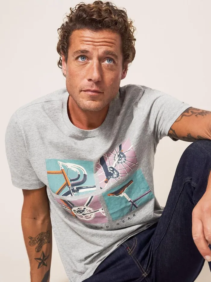 White Stuff TSHIRTS Fixed Gear Graphic Tee Grey Marl 8211 Men White Stuff TSHIRTS Fixed Gear Graphic Tee Grey Marl 8211 Men