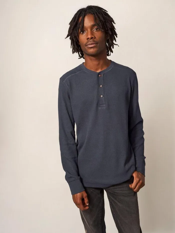 White Stuff TSHIRTS Porter Waffle Henley Dark Grey 8211 Men