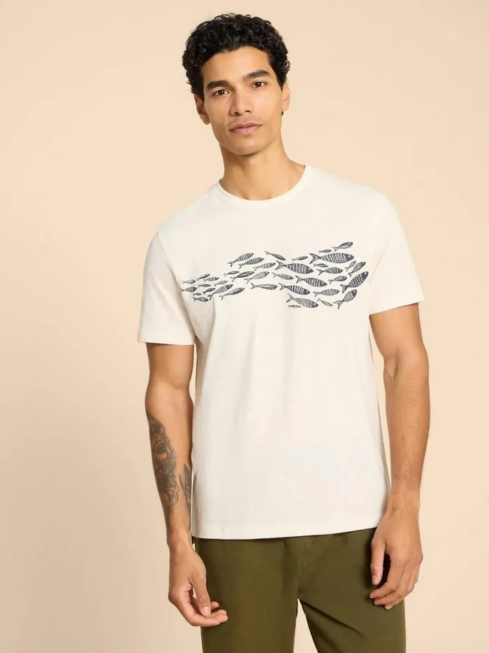 White Stuff TSHIRTS Shoal Fish Graphic Tee White Print 8211 Men