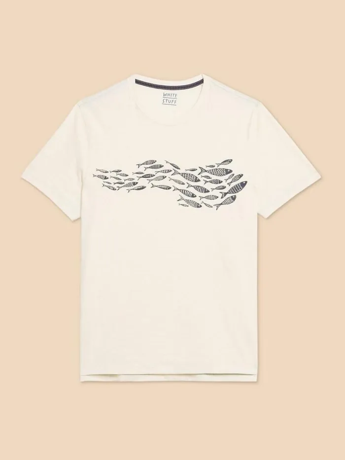 White Stuff TSHIRTS Shoal Fish Graphic Tee White Print 8211 Men White Stuff TSHIRTS Shoal Fish Graphic Tee White Print 8211 Men