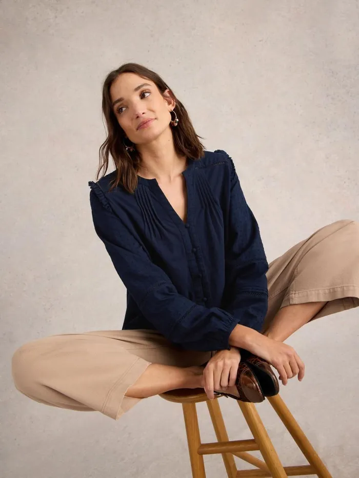 White Stuff TOPS and TEES BLOSSOM BUTTON NECK BOHO TOP French Navy 8211 Women White Stuff TOPS and TEES BLOSSOM BUTTON NECK BOHO TOP French Navy 8211 Women