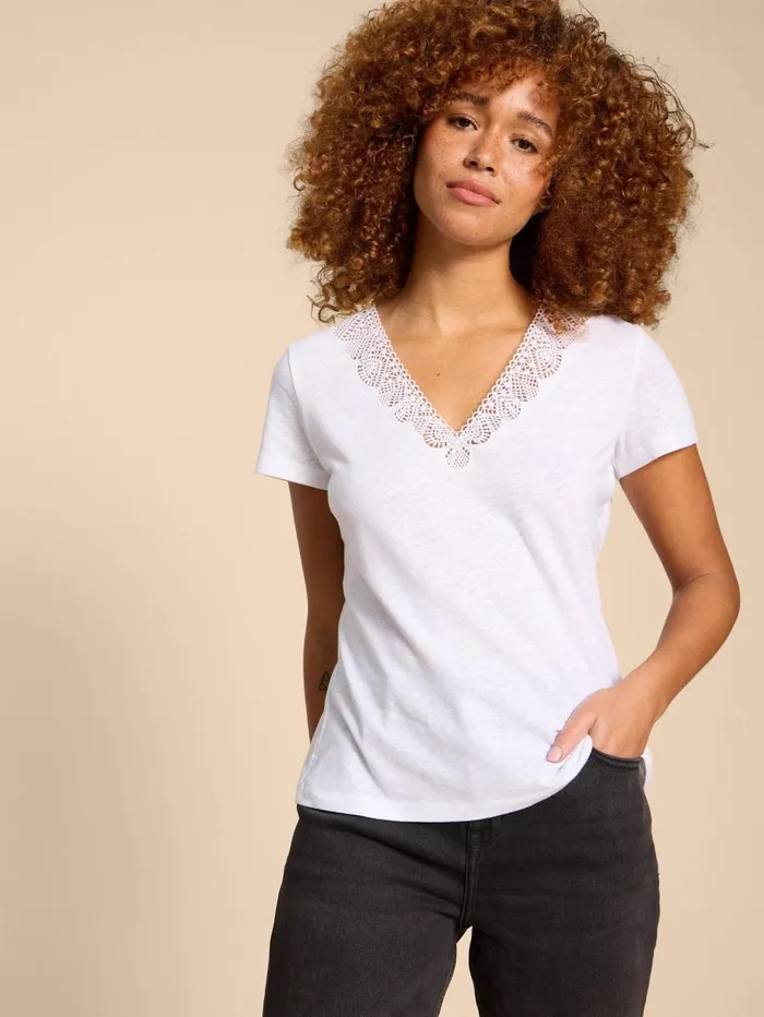 White Stuff TOPS and TEES Ellie Linen Blend Lace Tee Brilliant White 8211 Women White Stuff TOPS and TEES Ellie Linen Blend Lace Tee Brilliant White 8211 Women