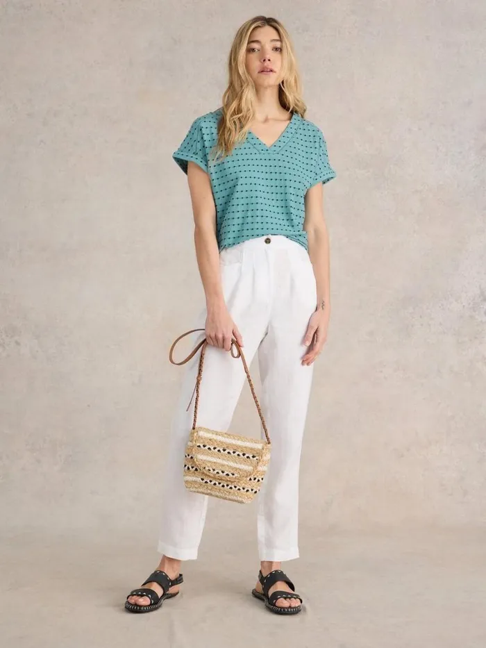 White Stuff TOPS and TEES EMBROIDERED STRIPE V NECK TEE Blue Multi 8211 Women