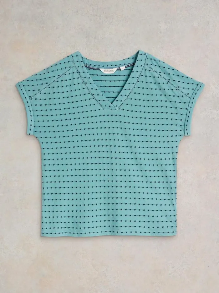 White Stuff TOPS and TEES EMBROIDERED STRIPE V NECK TEE Blue Multi 8211 Women White Stuff TOPS and TEES EMBROIDERED STRIPE V NECK TEE Blue Multi 8211 Women